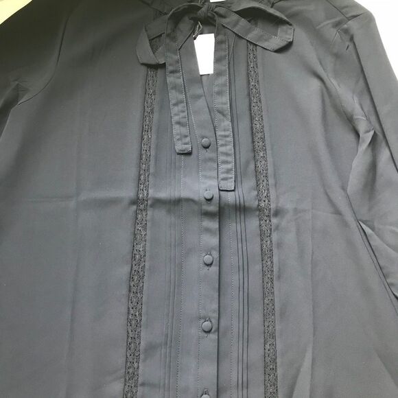 Chiffon Black Bell Sleeve Button Down Blouse - Picture 5 of 6